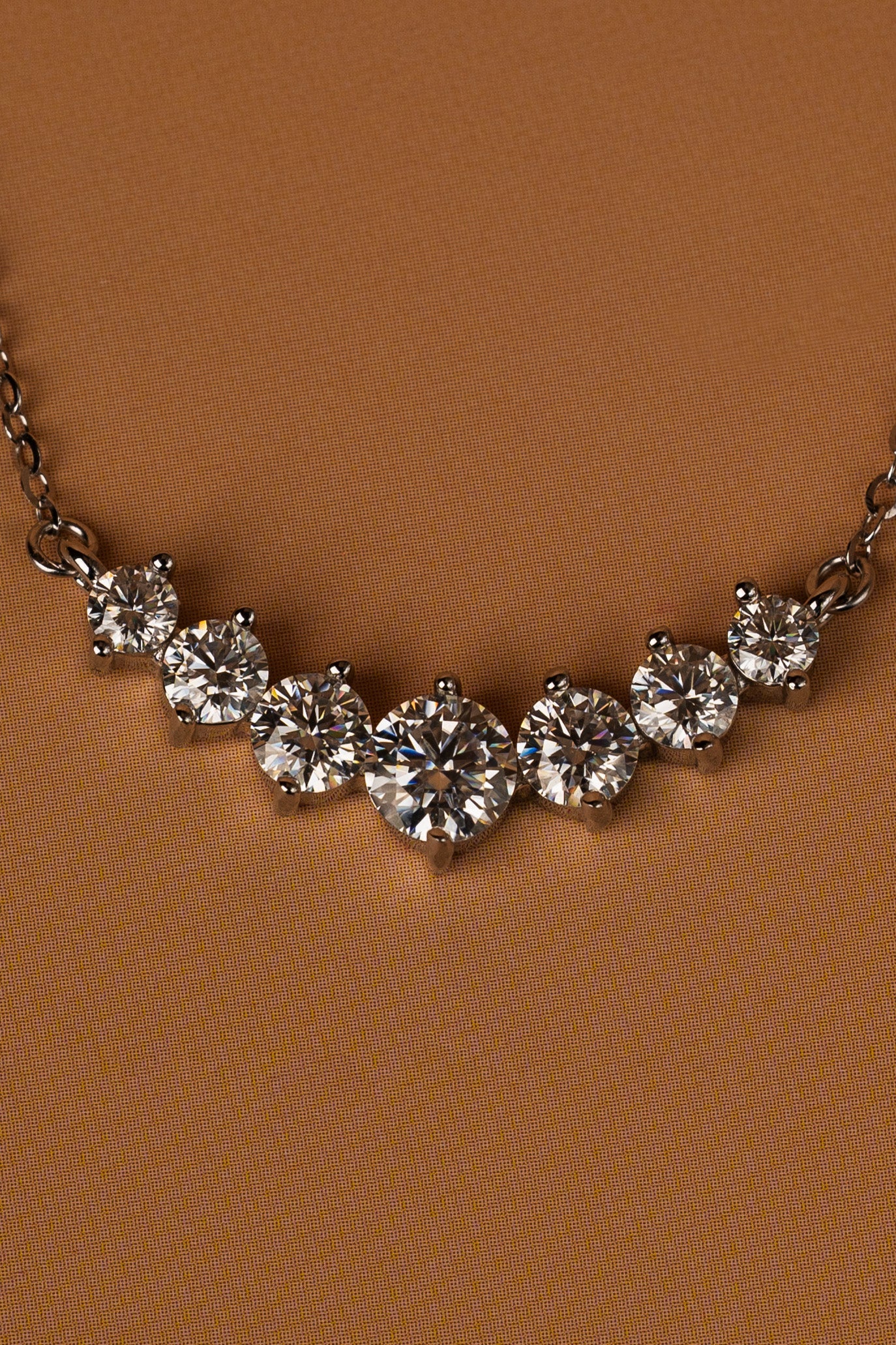 Veyelle Celestine moissanite graduated necklace in white gold — close-up