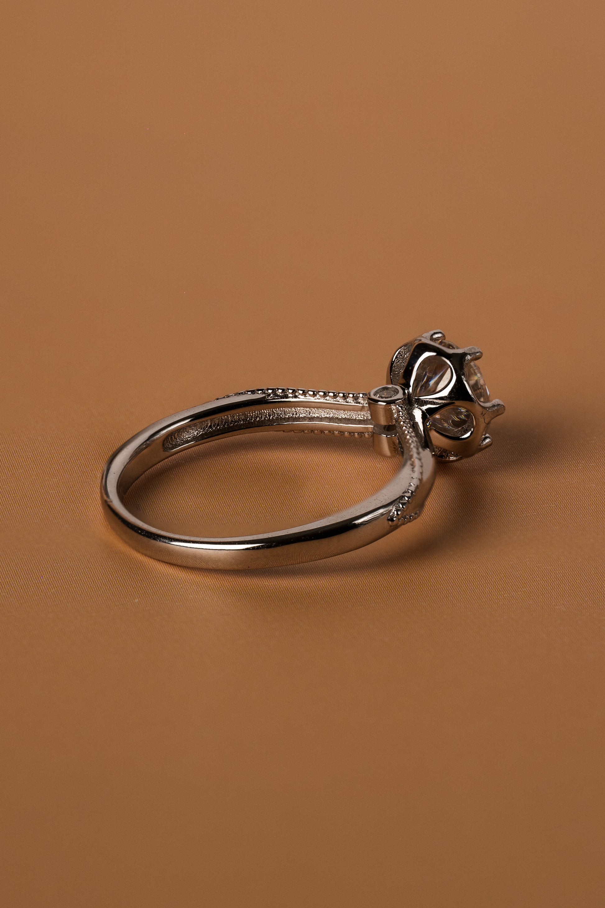 Veyelle Borde moissanite milgrain ring in white gold — back shot