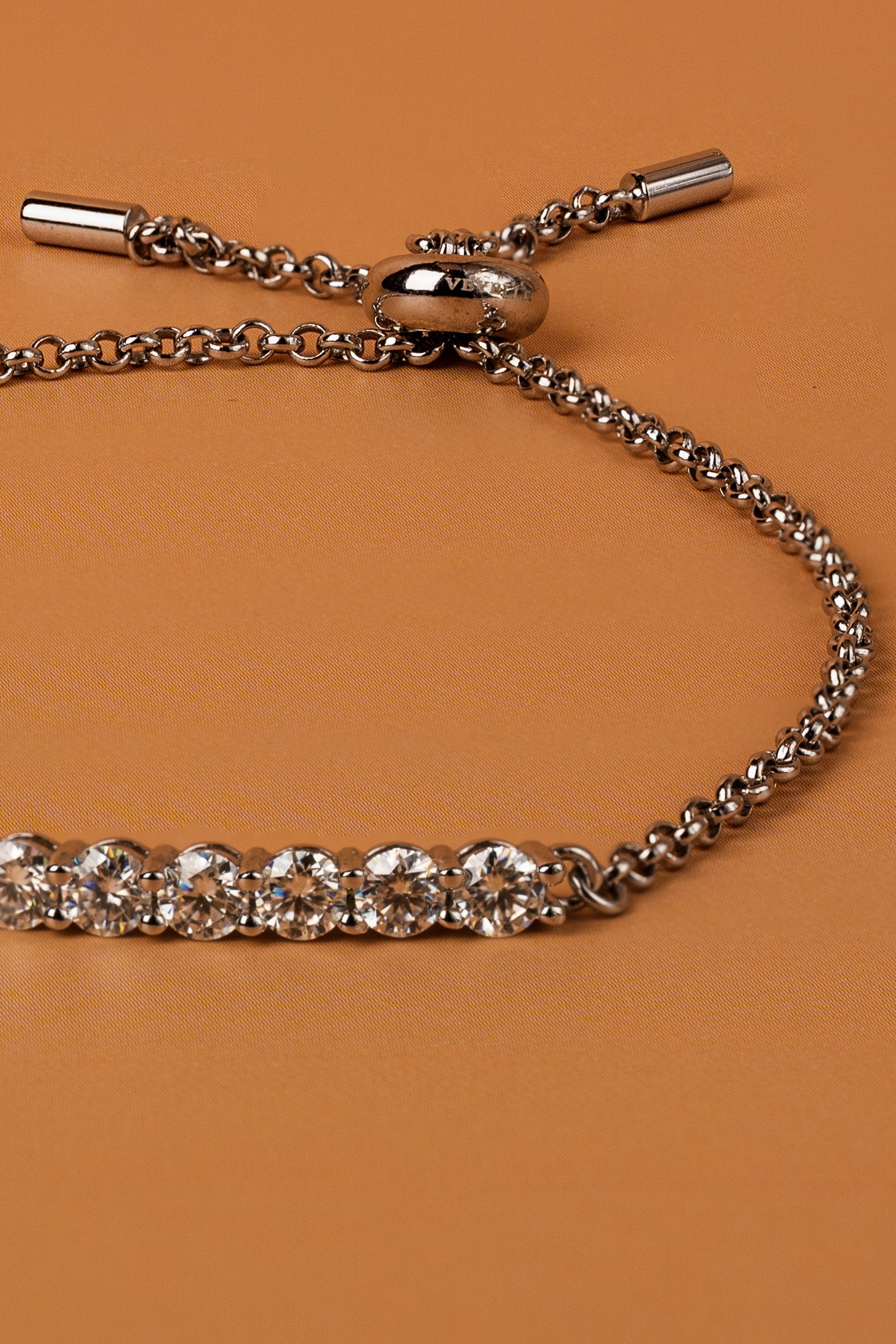 Veyelle Demi moissanite station bracelet in white gold — close-up