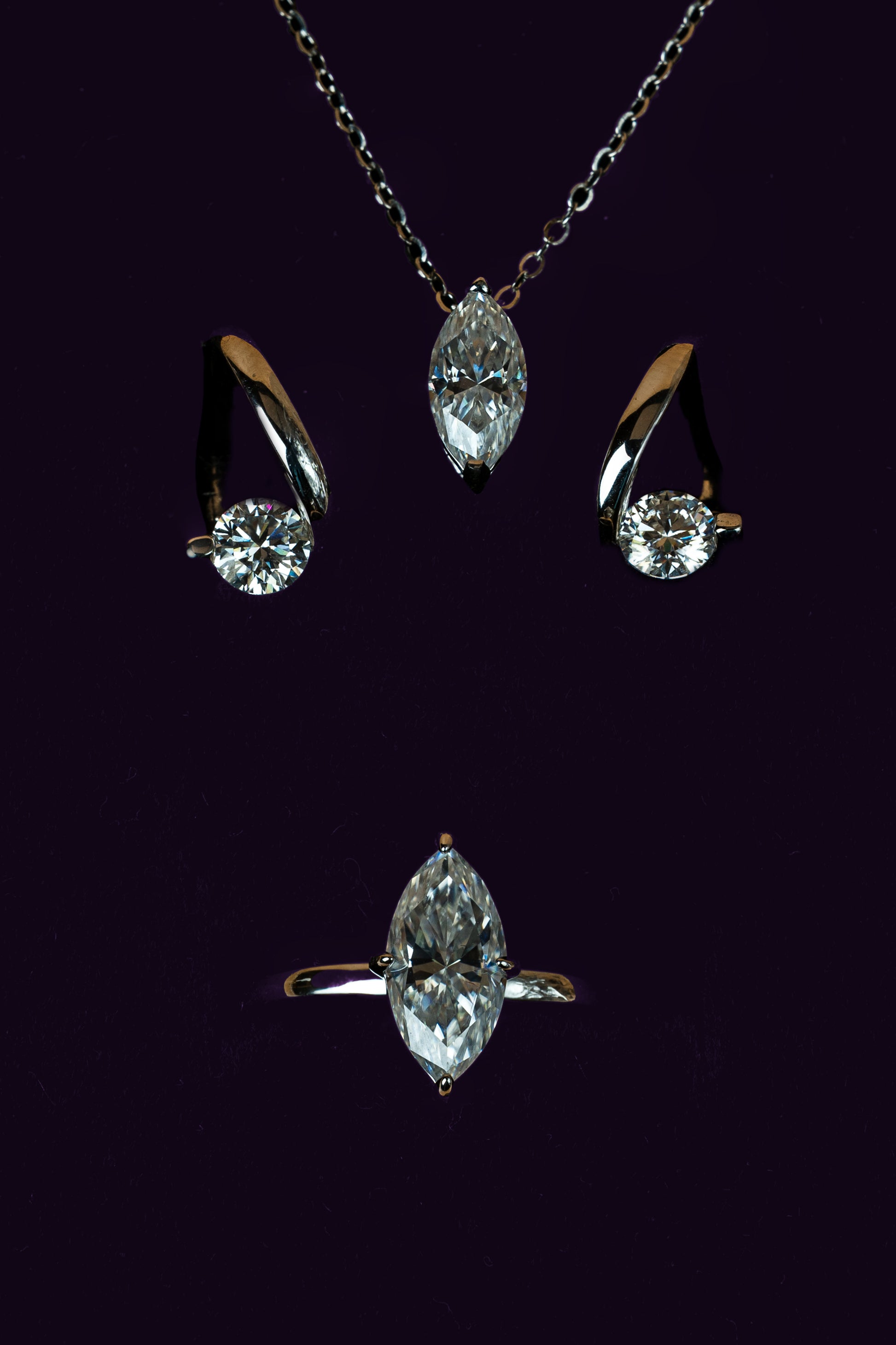 Veyelle Marquise Edit set featuring Sylvie necklace, Lança ring and Soirée earrings