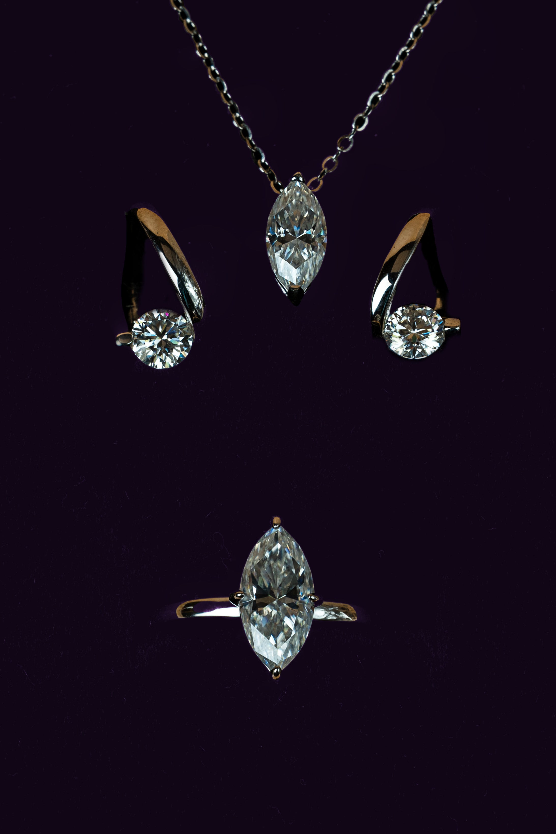 Veyelle Marquise Edit set featuring Sylvie necklace, Lança ring and Soirée earrings