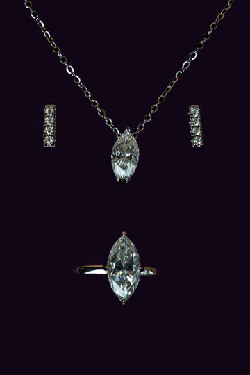 Veyelle Marquise Trio set featuring Lineé earrings, Sylvie necklace and Lança ring